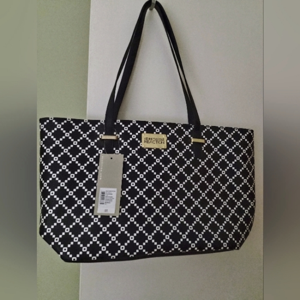 NWT - Kenneth Cole Reaction Black & White PVC Tote Bag H 10" × L 17" × D 6"